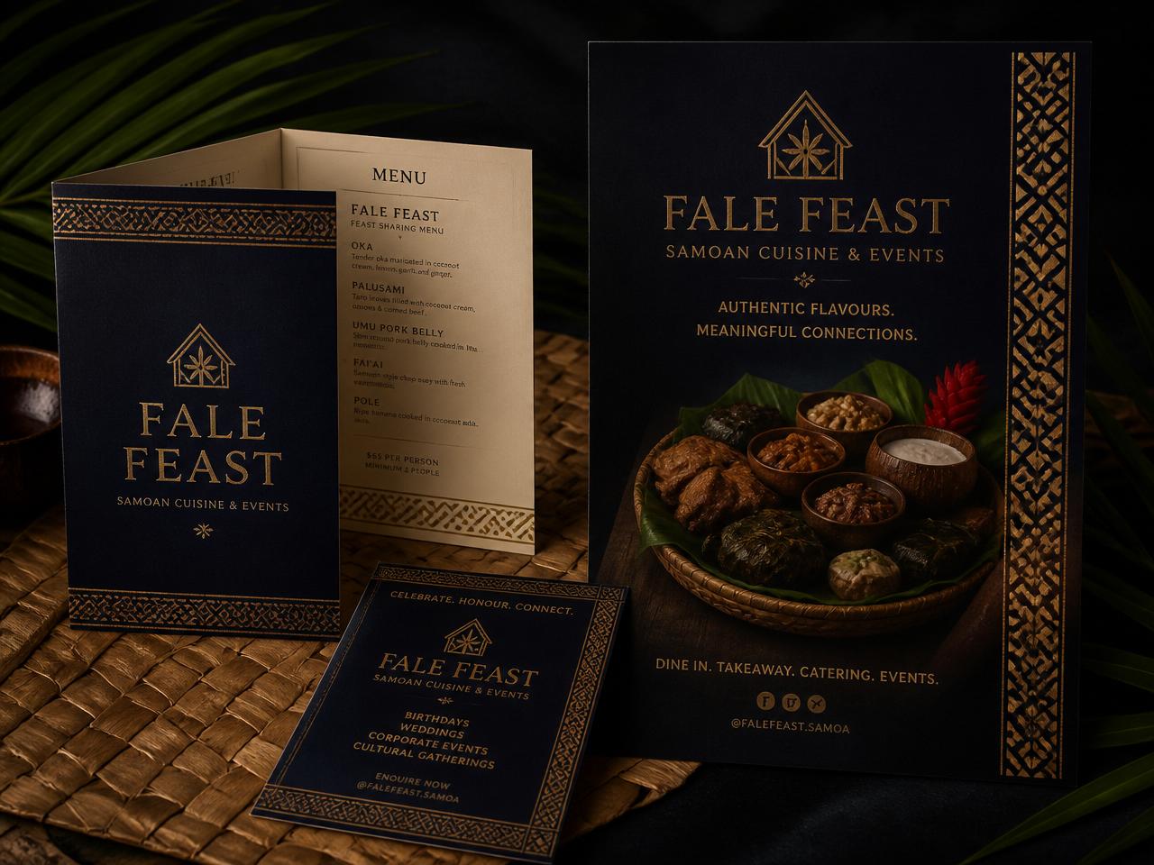 Fale Feast Samoan restaurant menu, flyer and poster print design